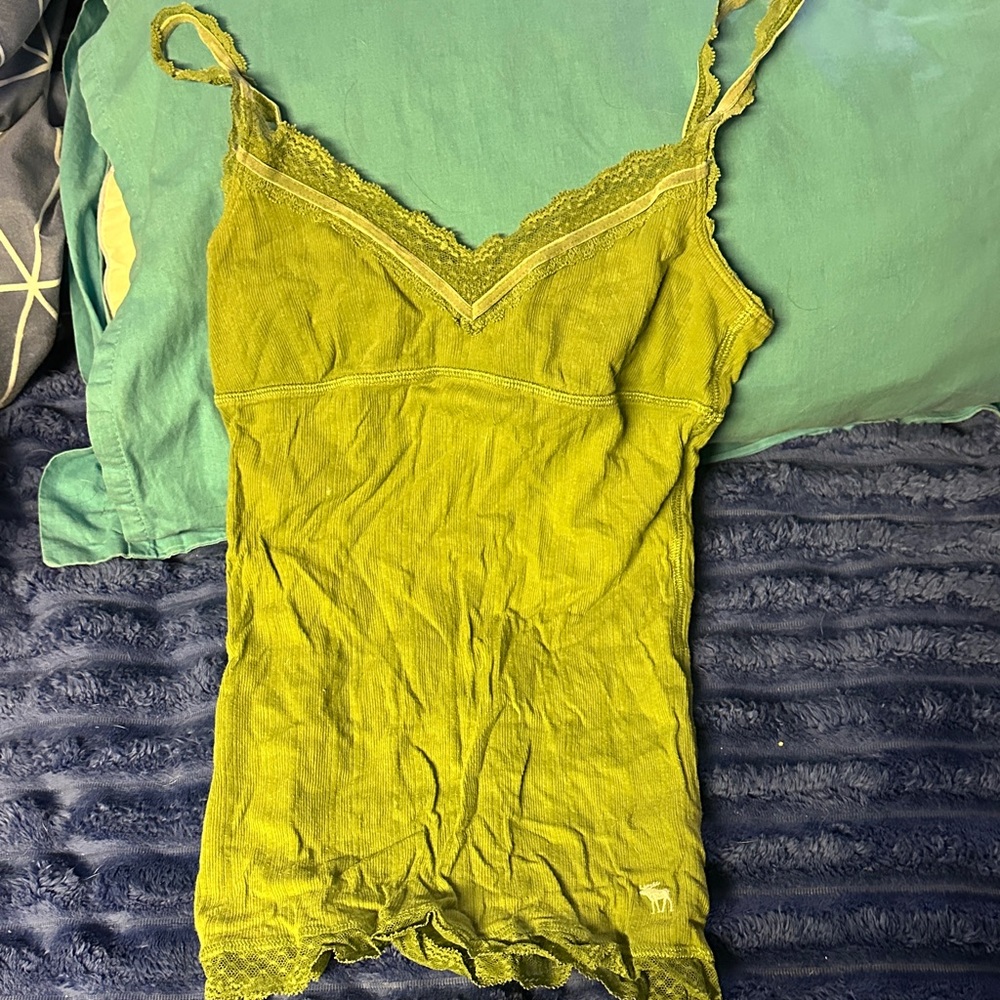 Abercrombie & Fitch Olive Green Lace Trim Tank Top